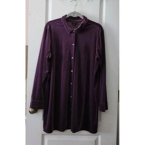 J. JILL Wearever Collection Womens Tunic Blouse‎ Purple Velvet Button Up Size XL